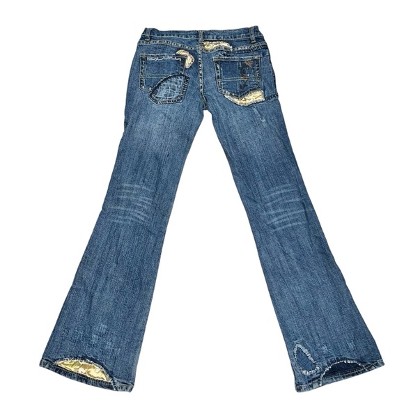 Gadzooks Vintage Y2K Embroidered Appliqué Denim Flare Jeans size 27 - Picture 6 of 11